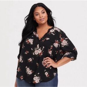 torrid Harper Black Floral Button-Front Blouse Sz 00